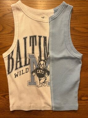 Two-Tone Blue & Cream Graphic Tank Top
